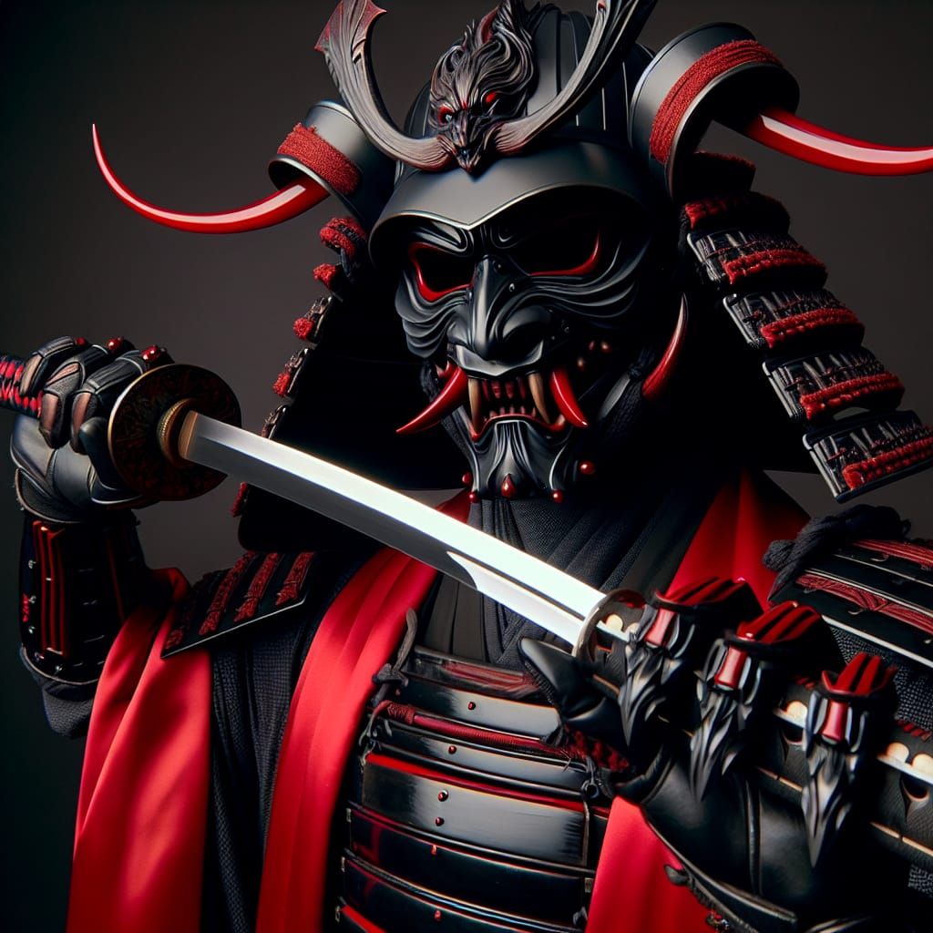 Samurai Darth Maul with Hannya Mask and Crimson Blades