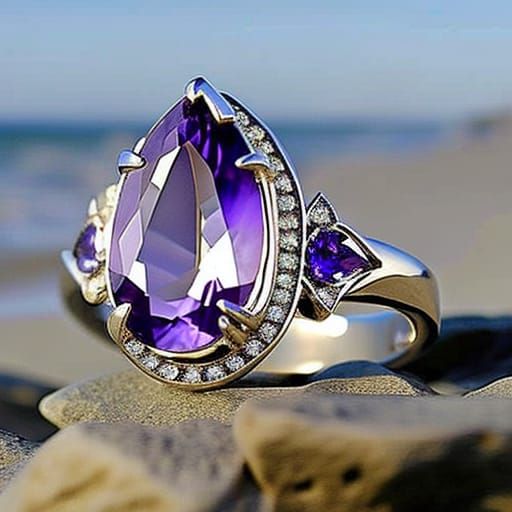 Art Nouveau Elven Ring with Purple Kunzites on Beach