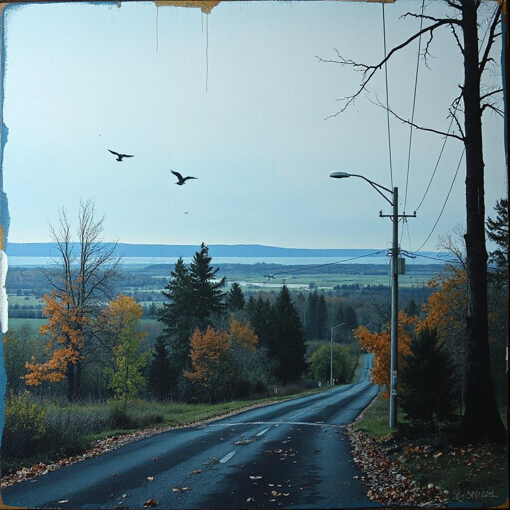 Estonian Autumn Landscape in Street Art Style