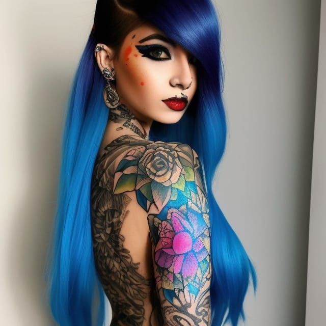 Y2K Girl with Colorful Hair and Tattoos