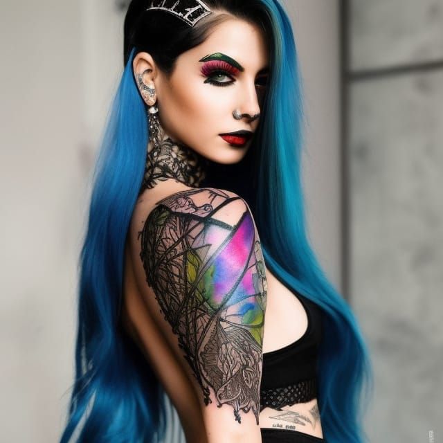 Y2K Girl Portrait with Colorful Hair in Lowbrow Style