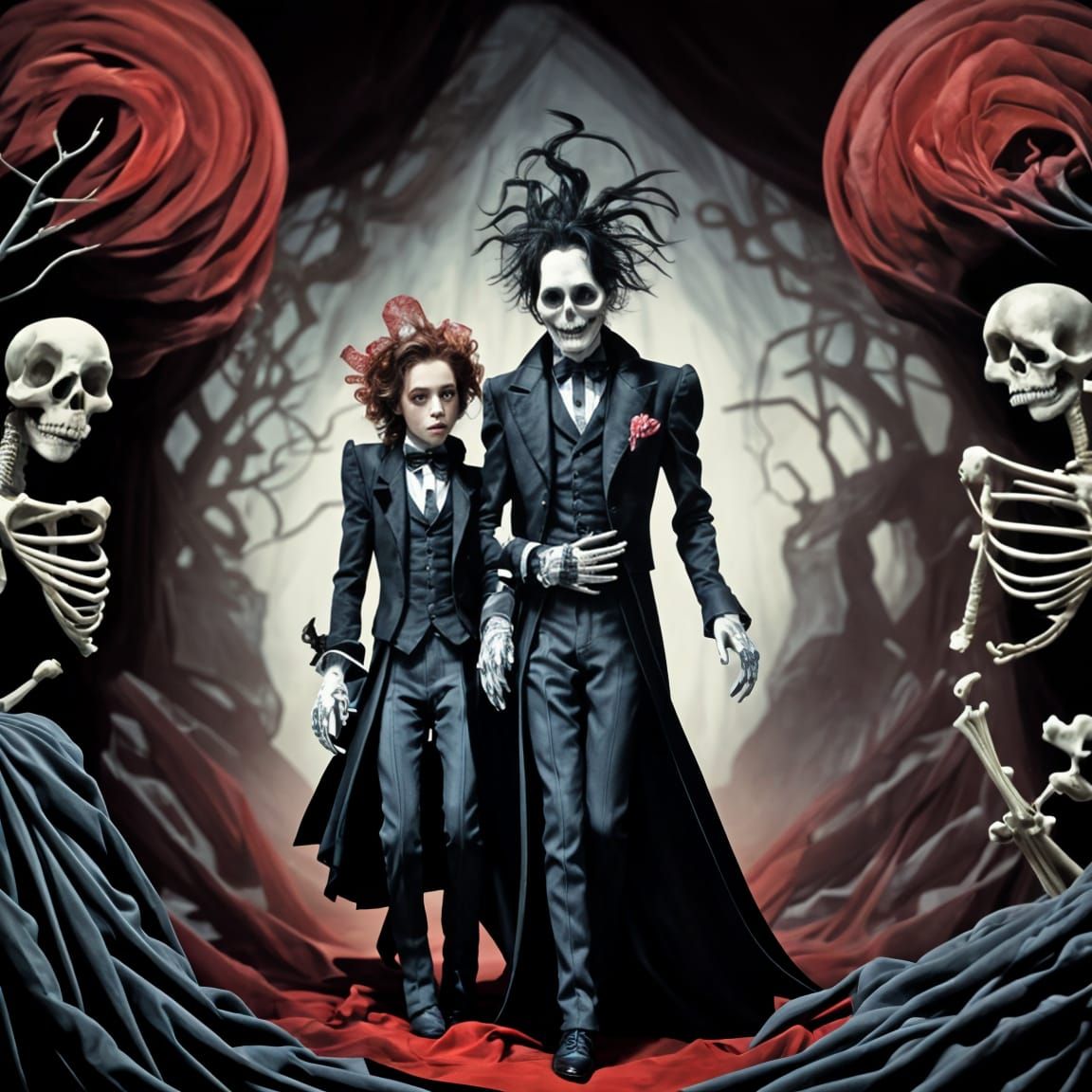 Victorian Skeleton Couple in Candlelit Ballroom