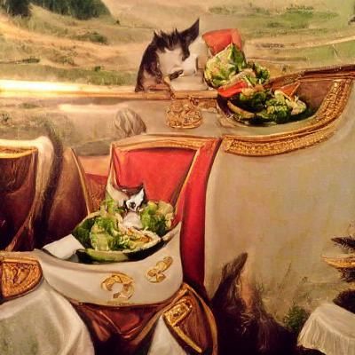 Cat Enjoying Salad in Napoleonic War Painting Style