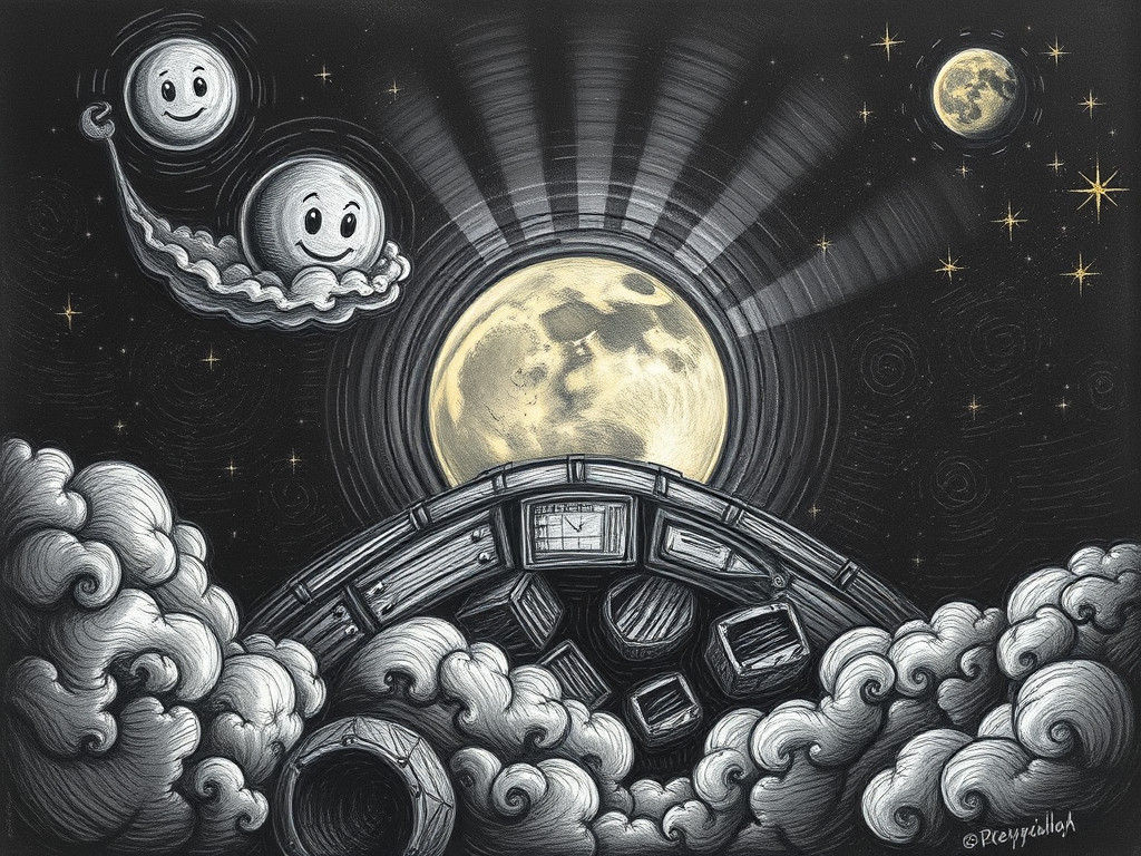 Earthrise Doodle: Whimsical Charcoal Drawing with Childlike ...