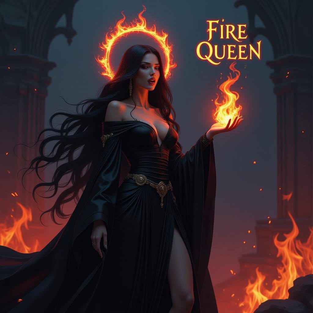 Fire Goddess Queen in Biomechanical Style