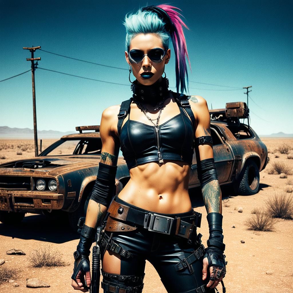 Post-Apocalyptic Cybergoth Woman in Wasteland