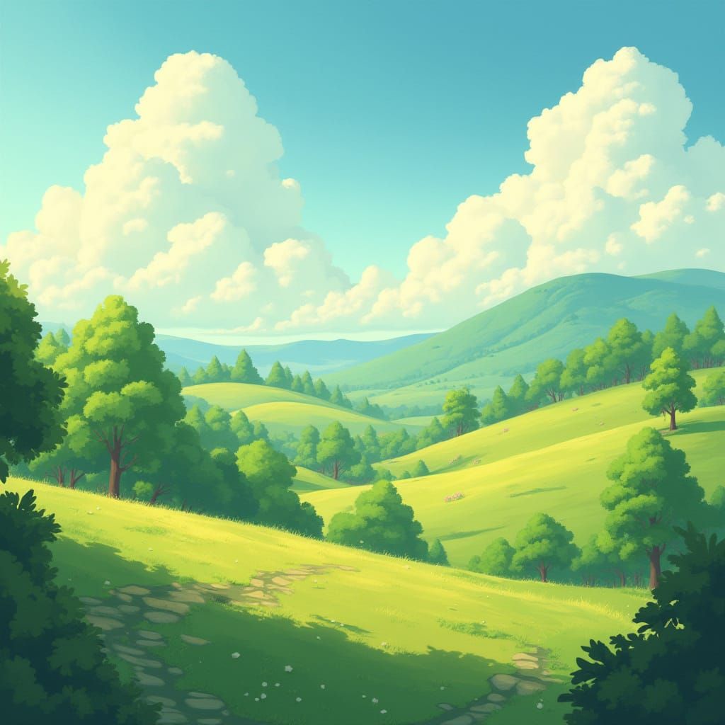 Whimsical Ghibli-Inspired Landscape in Dreamlike Watercolor ...