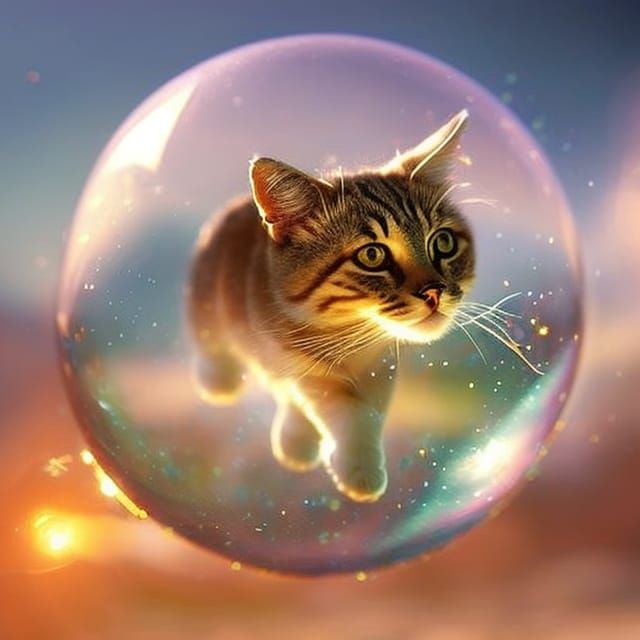 Cats in Bubbles: Dreamy Digital Art