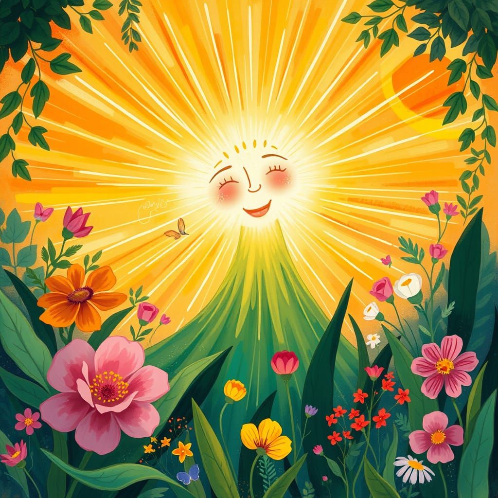 Joyful Whimsical Goddess in Vibrant Floral Wonderland