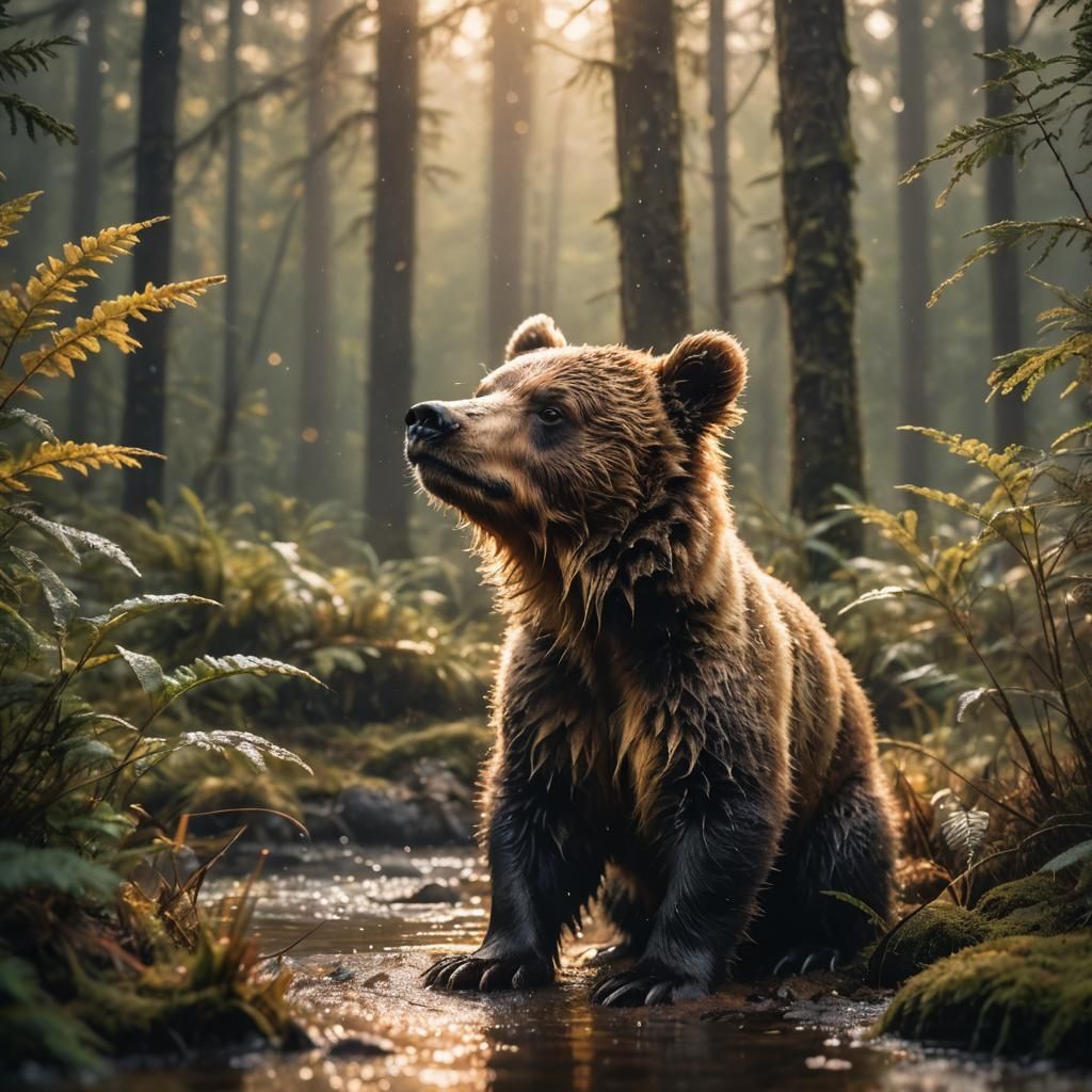 Baby Bear Eating Honey in Forest: Wildlife Photography