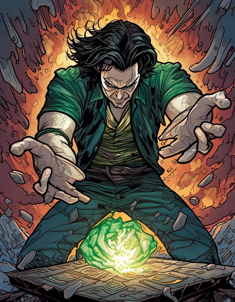 Loki Casting Magic: Comic Book Style Art