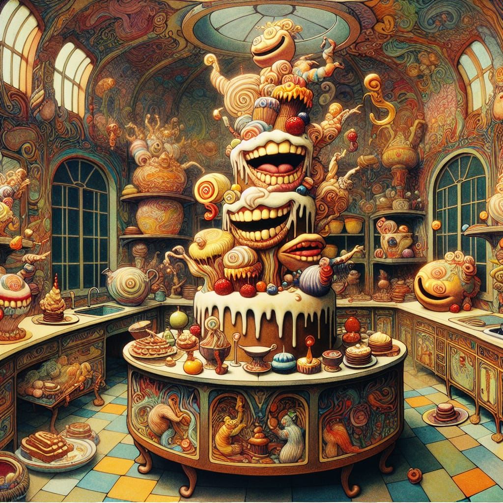 Joyful Anthropomorphic Desserts in Art Nouveau Kitchen