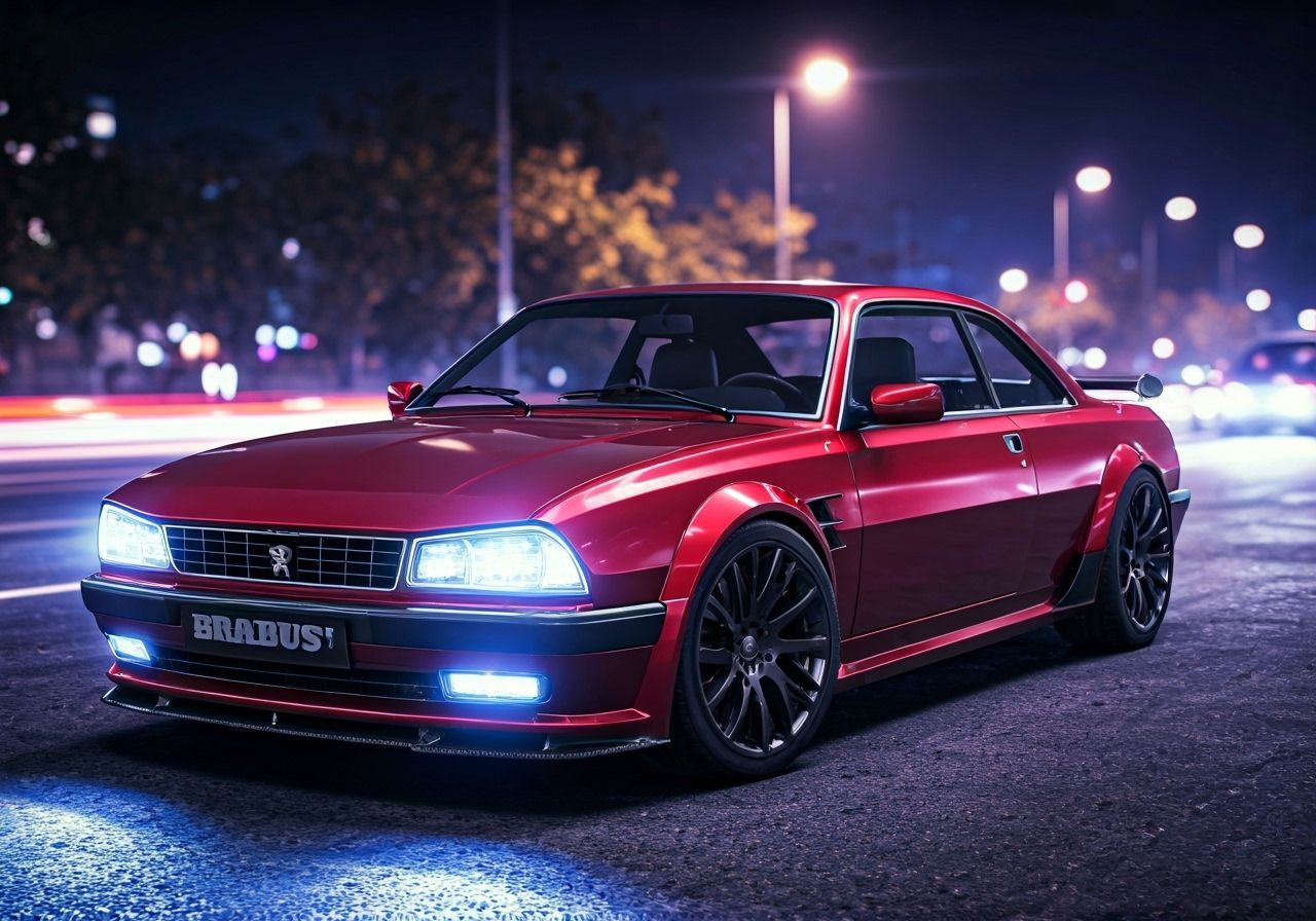 Red Peugeot 505 Brabus Hypercar Concept Art