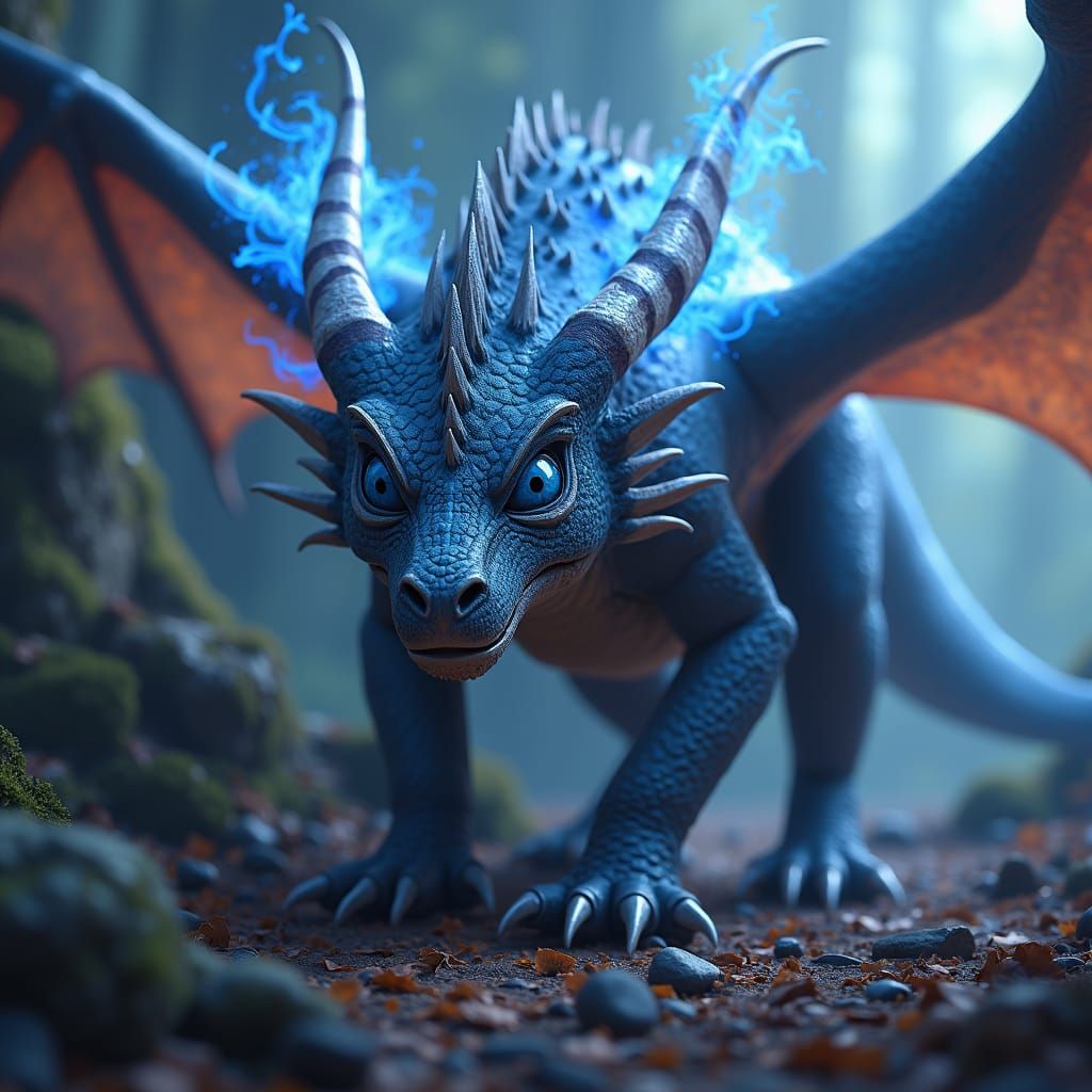 Blue-Eyed Dragon Unleashes Blue Flames
