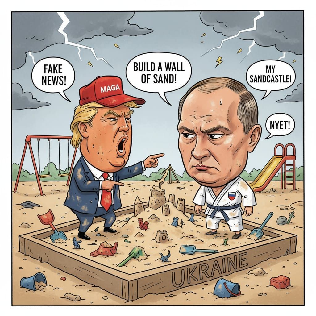 Orange President and Vlad Argue Over Ukraine Sandbox Caricat...
