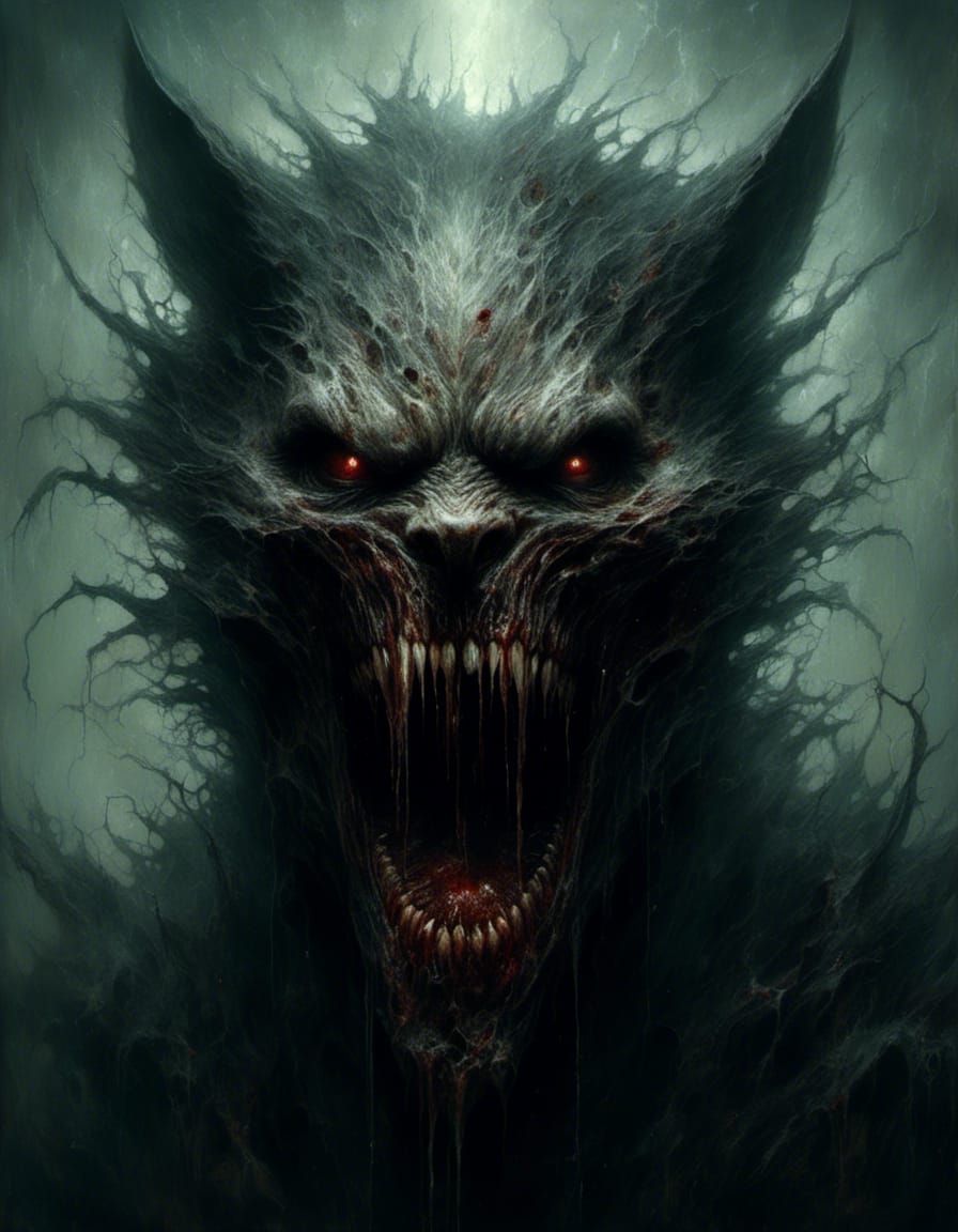 Terrifying Werewolf Portrait in Macabre Horror Style