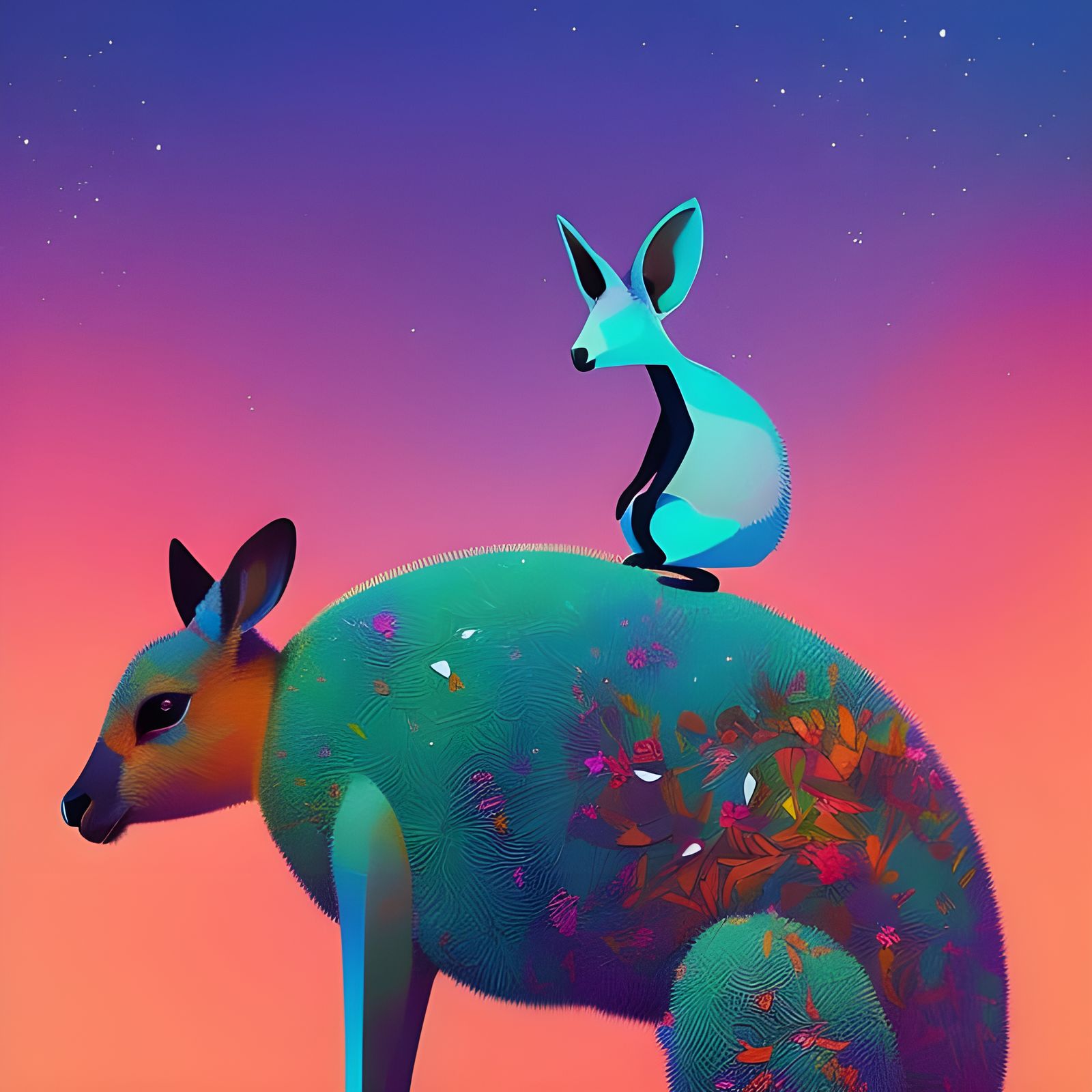 Cute Kangaroo in Australian Outback: Composite Art