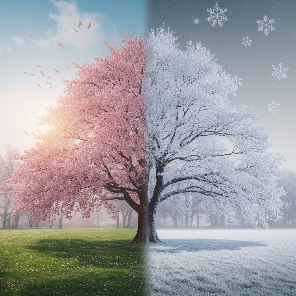 Cherry Blossom Tree Blends Spring and Winter