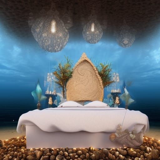 Ethereal Beach Bedroom with Ocean View in Digital Painting