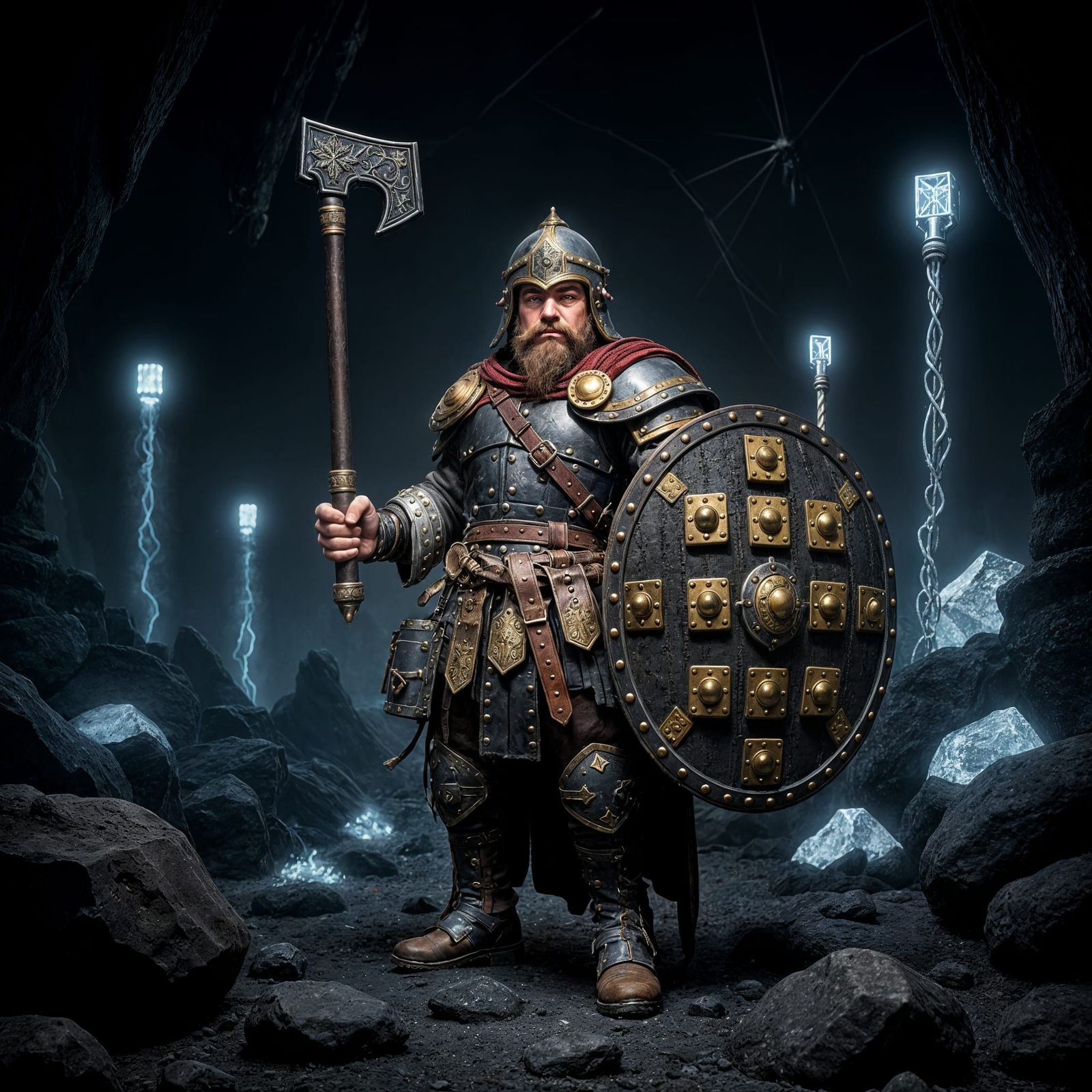Armored Dwarf Warrior in Mine Tunnel