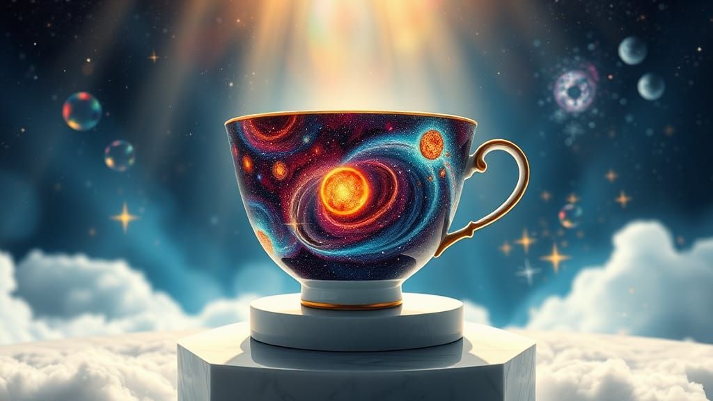 Cosmic Porcelain Teacup with Stars and Galaxies