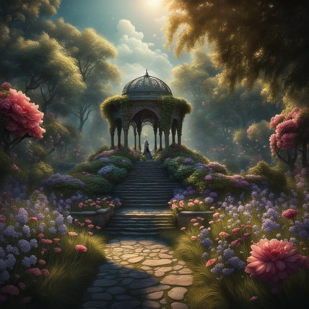 Tranquil Garden: A Fantastical Matte Painting