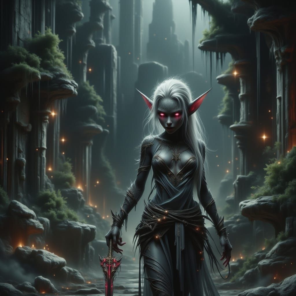 Drow Elf in Forgotten Jungle City, Sinister Style