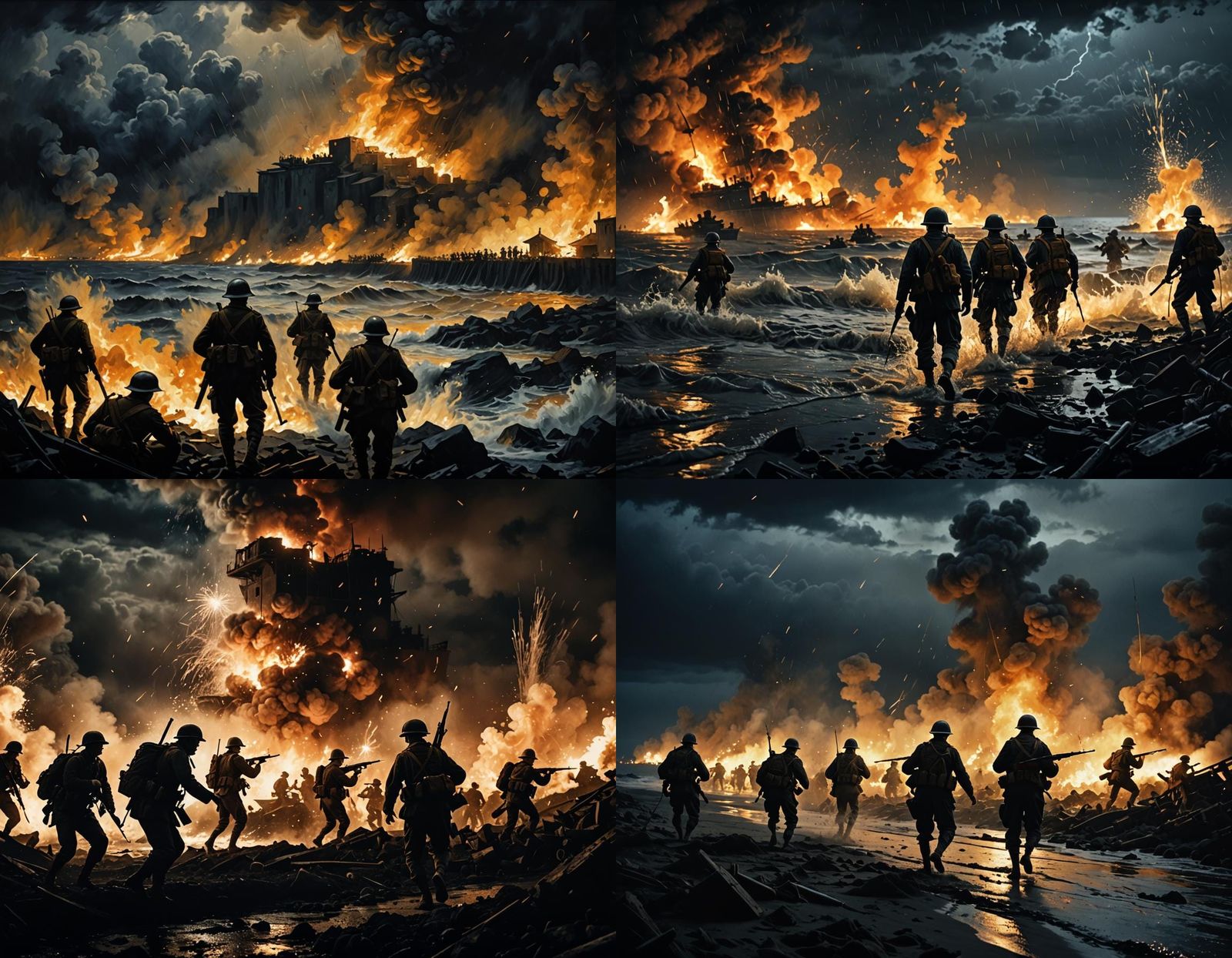 WWI Soldiers Landing During Night Firefight