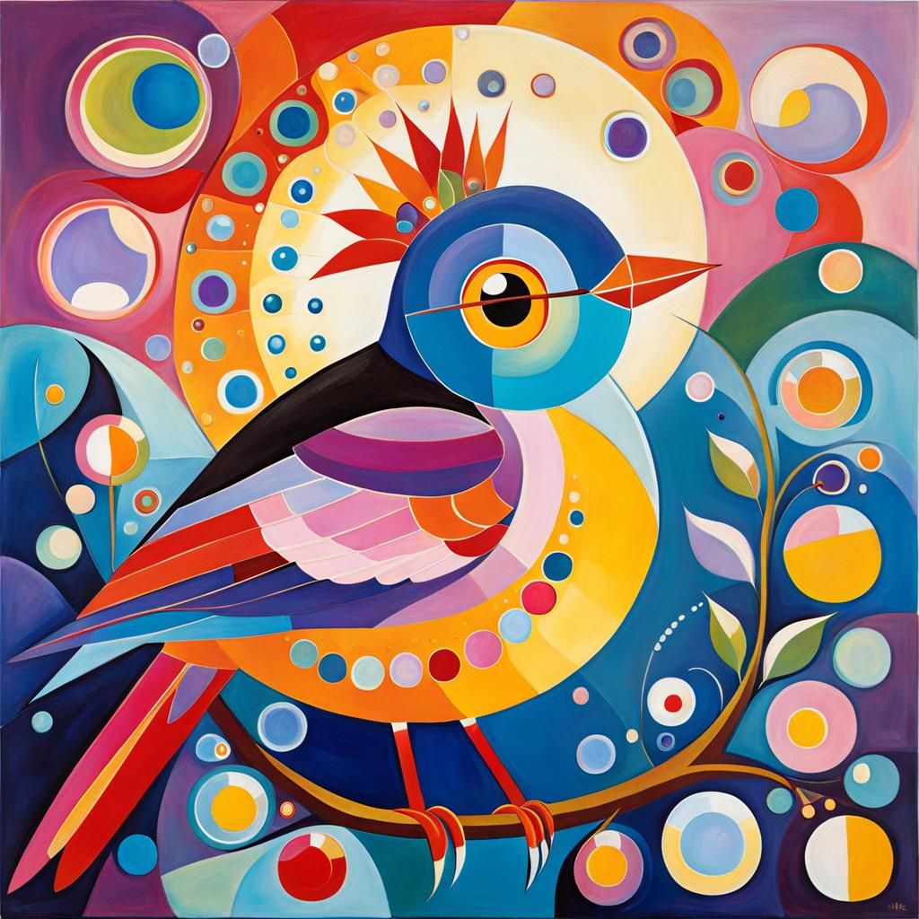 Colorful Bird with Bubbles in Modern Art Style