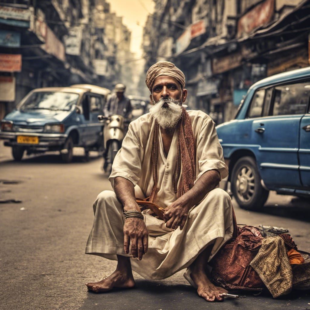 Mumbai Street Scene: Man in Dhoti Smoking