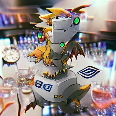 Cyborg Dragon Bartender in Cyberpunk Style