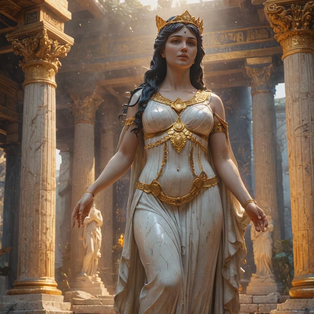 Goddess Hestia Statue in Scenic Temple Oil Painting