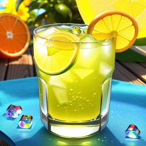 Refreshing Lemonade in Warm Sunlight, Vibrant Digital Art
