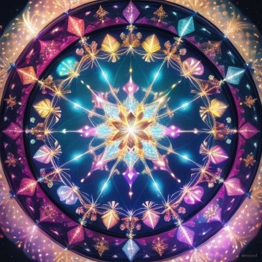 Shimmering 3D Star with Gold Flecks and Neon Swirls