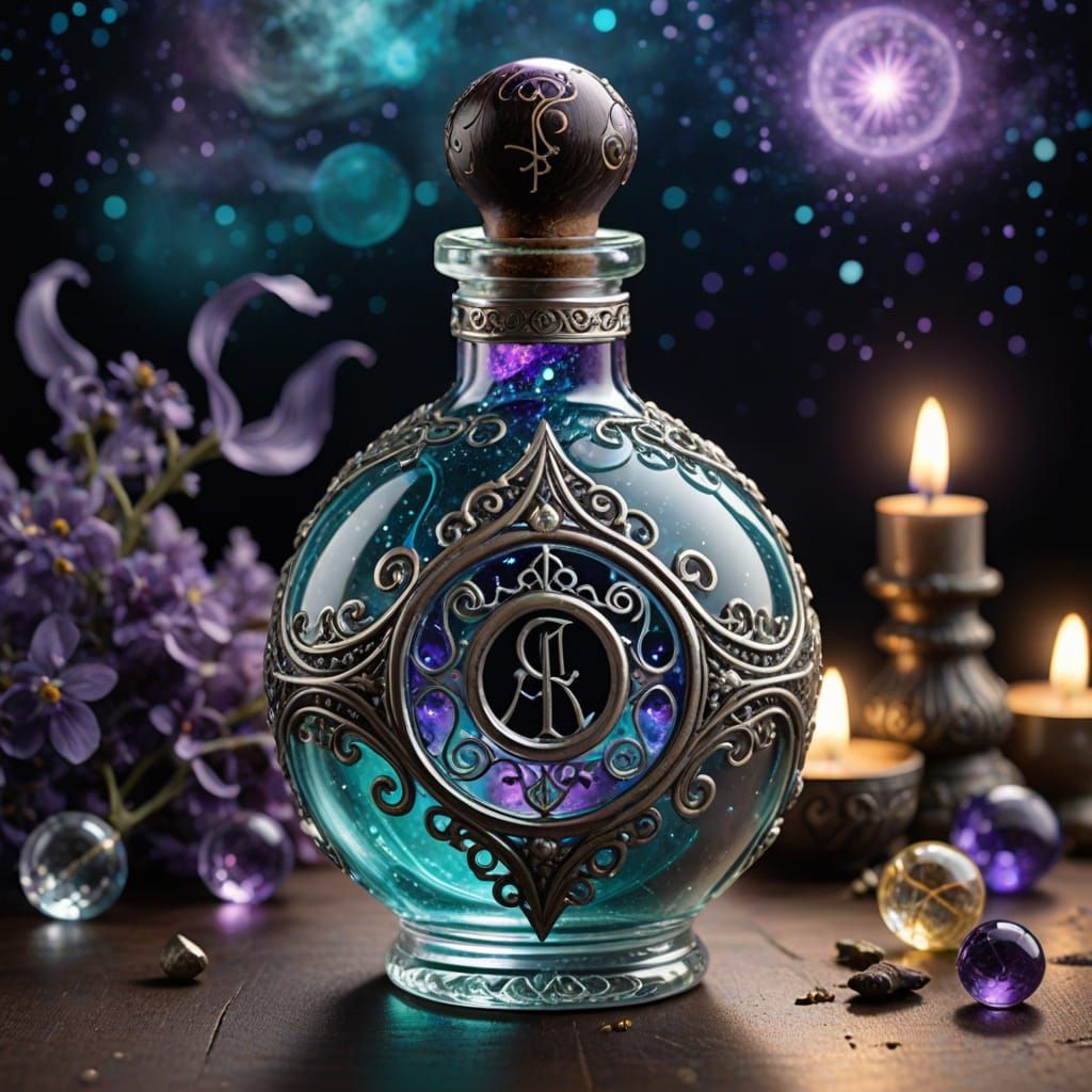 Glowing Magical Potion in Ornate Glass Bottle