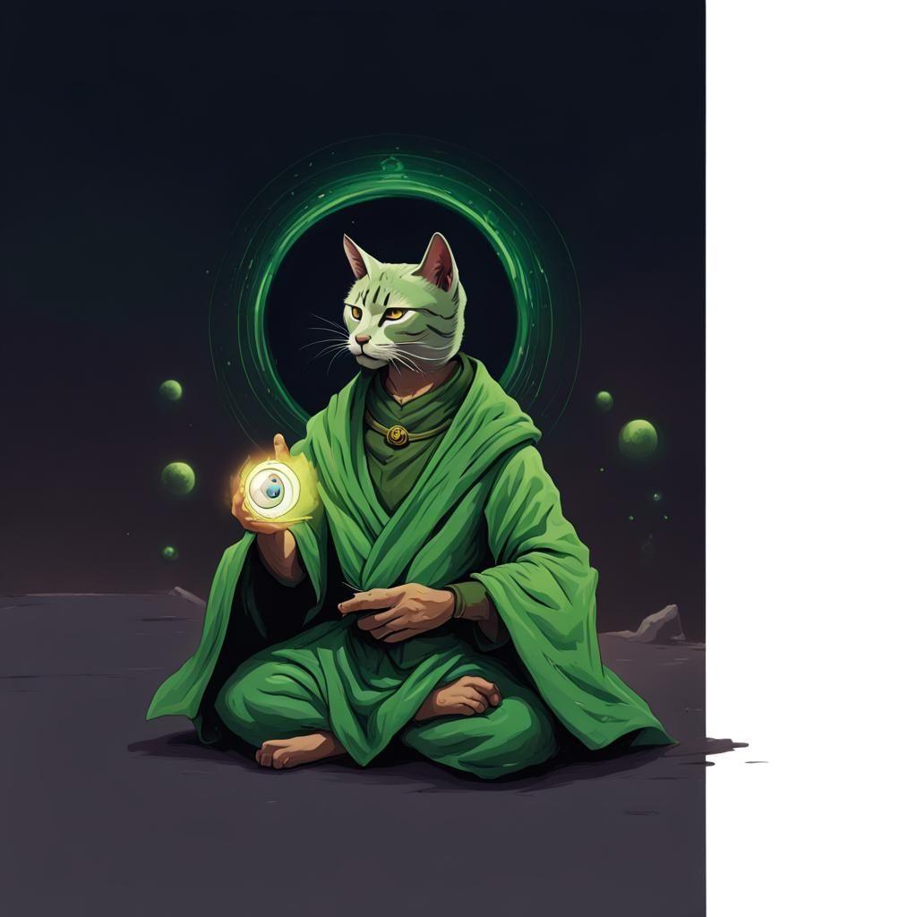 Meditating Feline Monk with Third Eye
