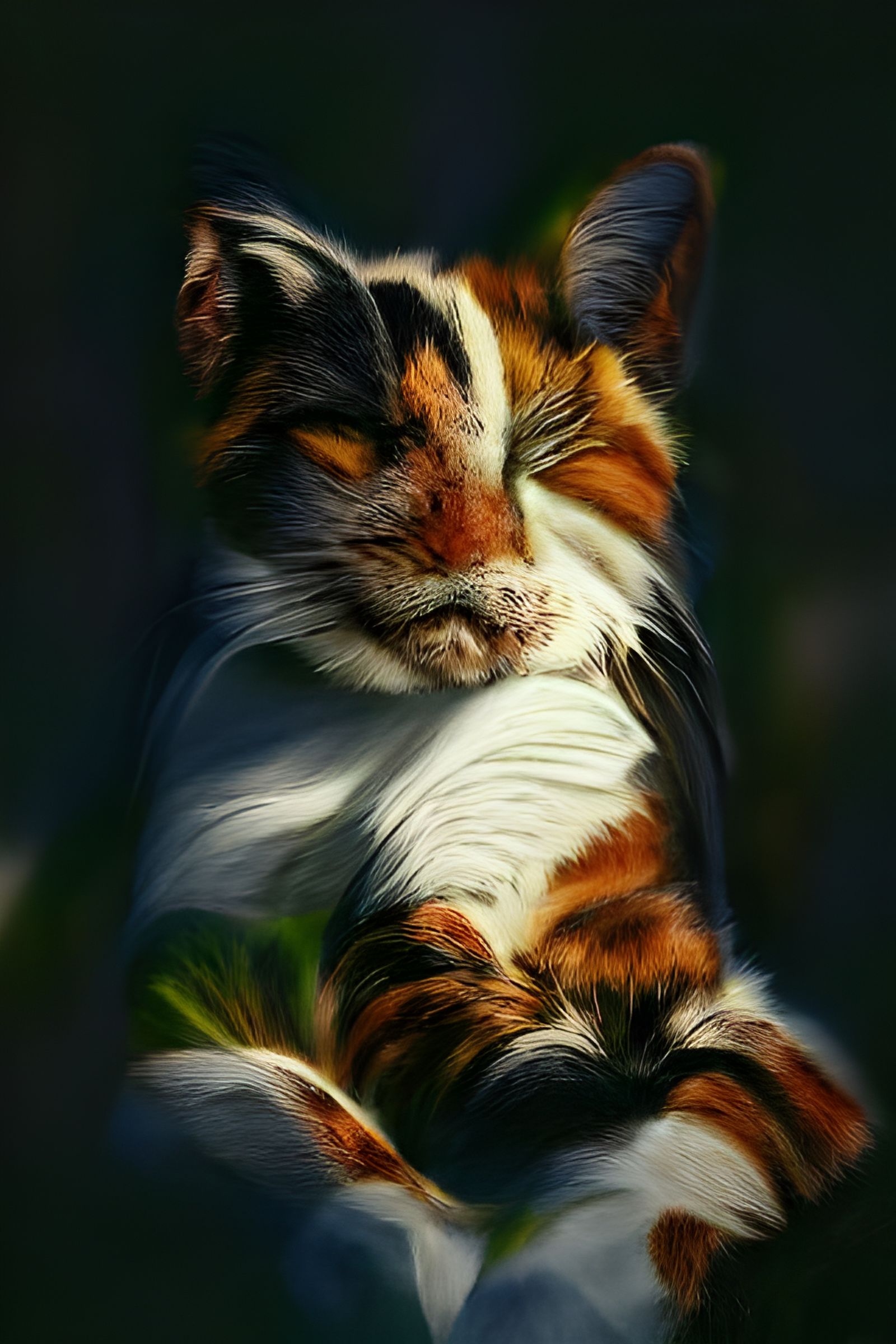 Striped Wild Cat and Calico Cat Sleeping
