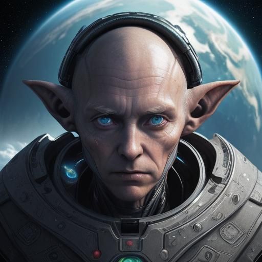 Alien-Elf Reflects on Earth from Space: Hyperrealistic Art