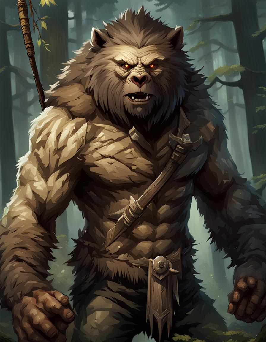 Bugbear Warrior with Polearm in Forest Ambush