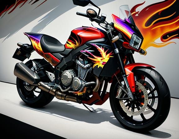 Airbrushed Phoenix Mural on Motorcycle Tank
