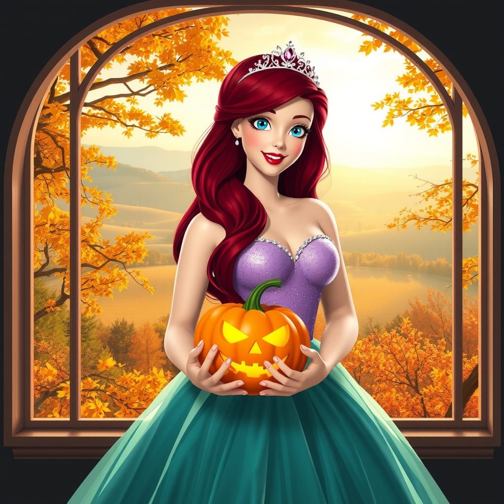 Ariel in Autumn Ballgown Holding Pumpkin