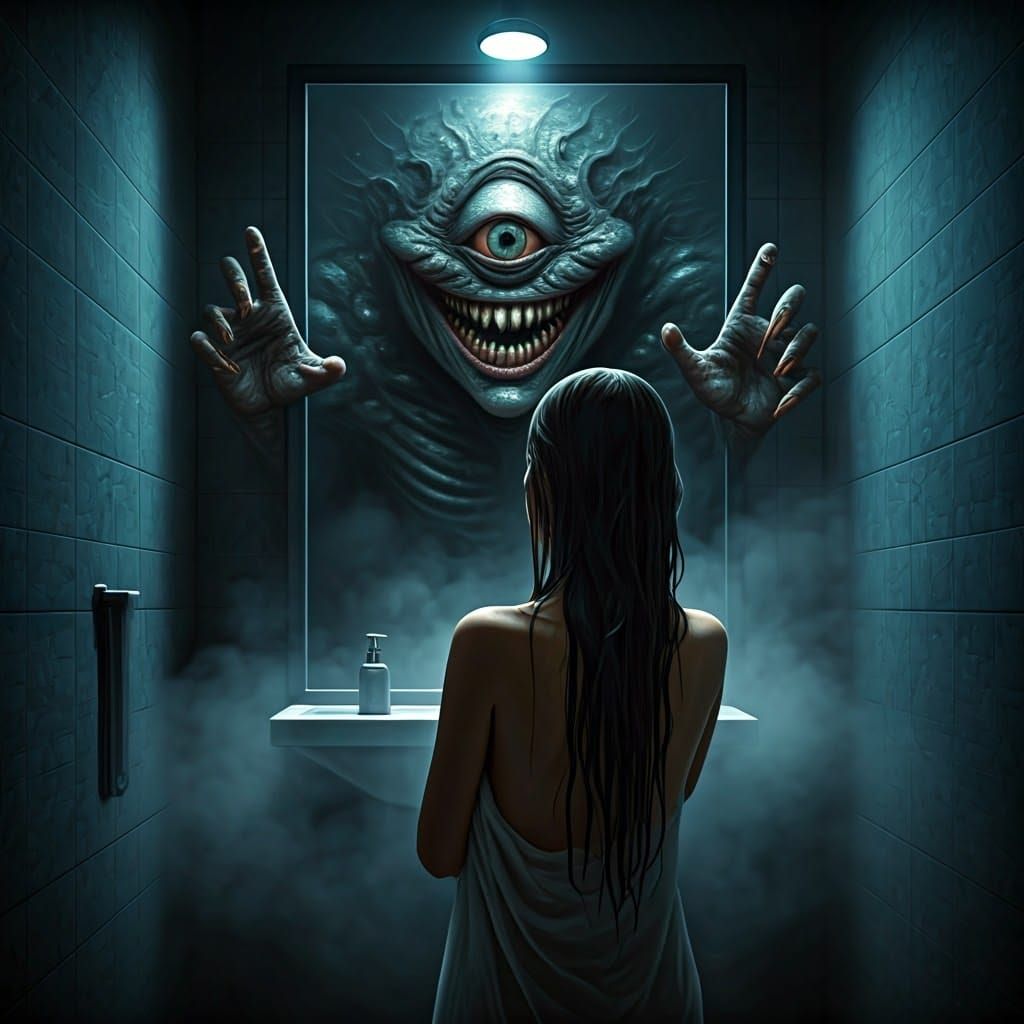 Terrifying One-Eyed Monster in Mirror: Grotesque Horror