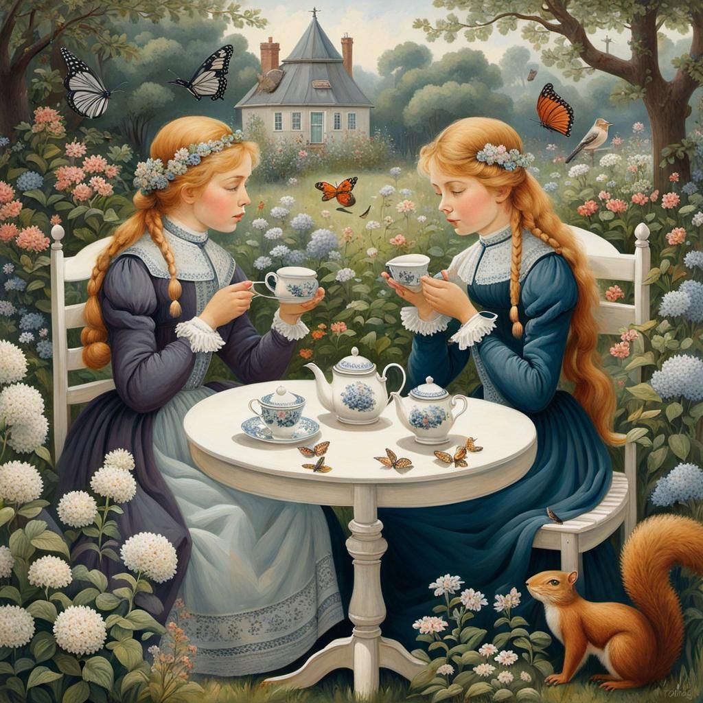Girls' Tea Party in Enchanted Garden