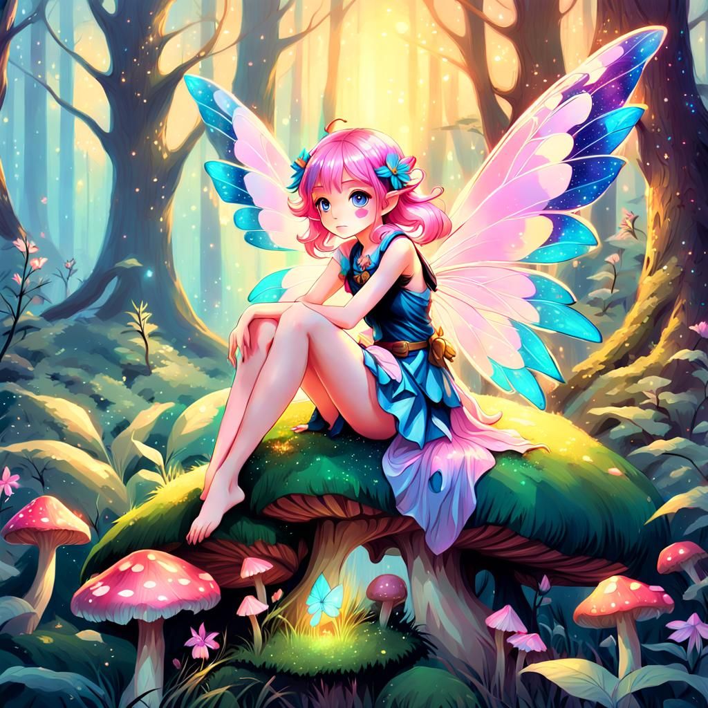 A pink haired cute anime fairy