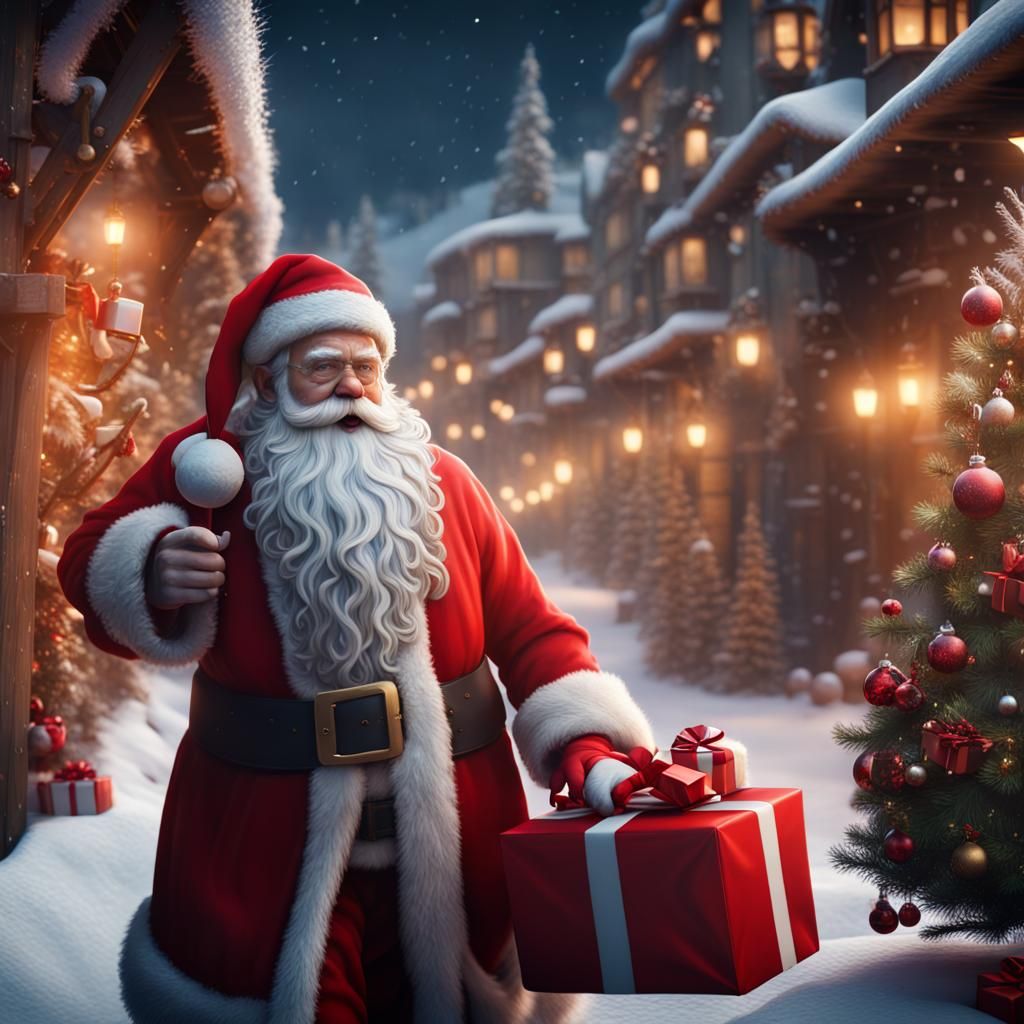 Santa Claus Delivering Gifts: Detailed Matte Painting