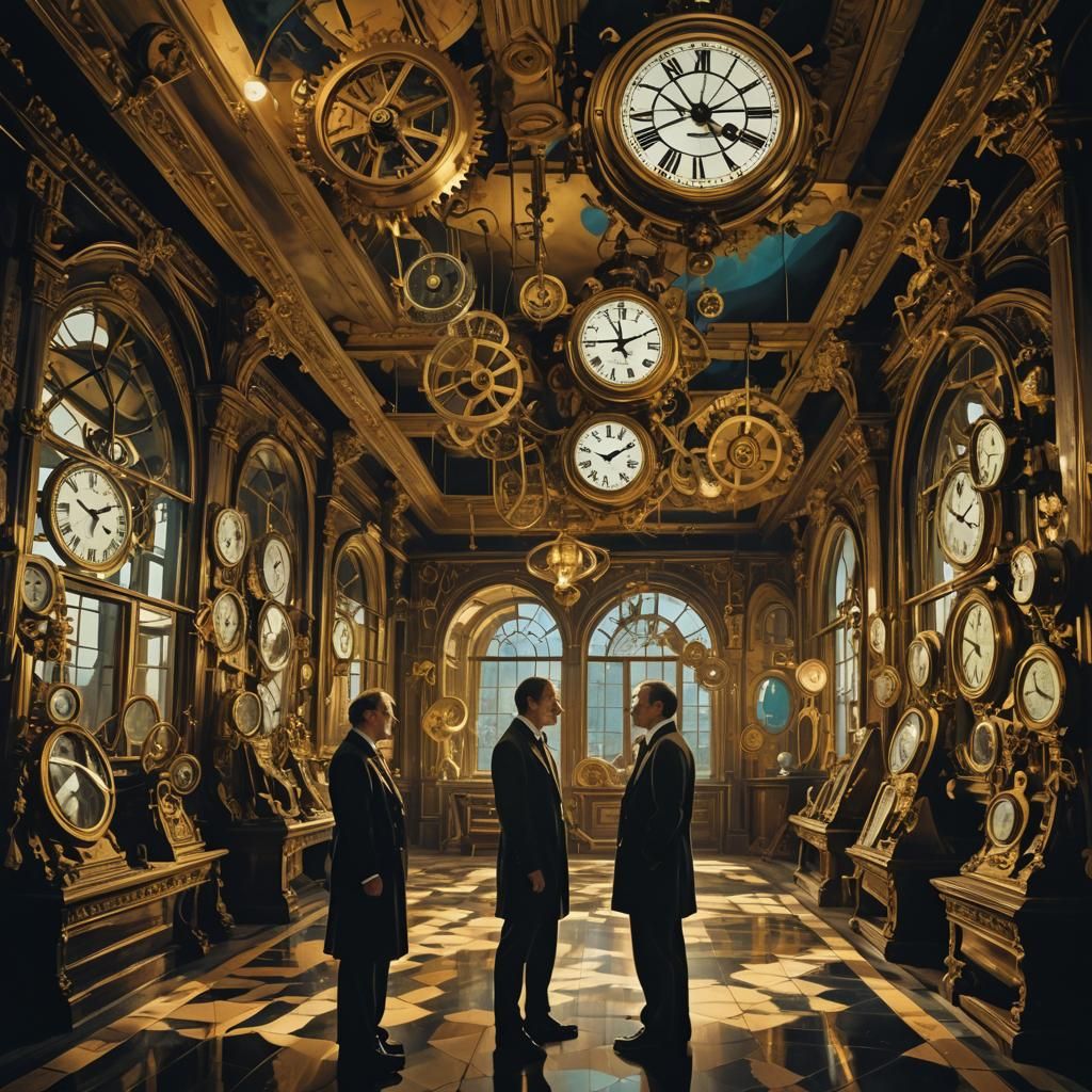 Surreal Destiny: Ornate Room with Clocks and Mirrors