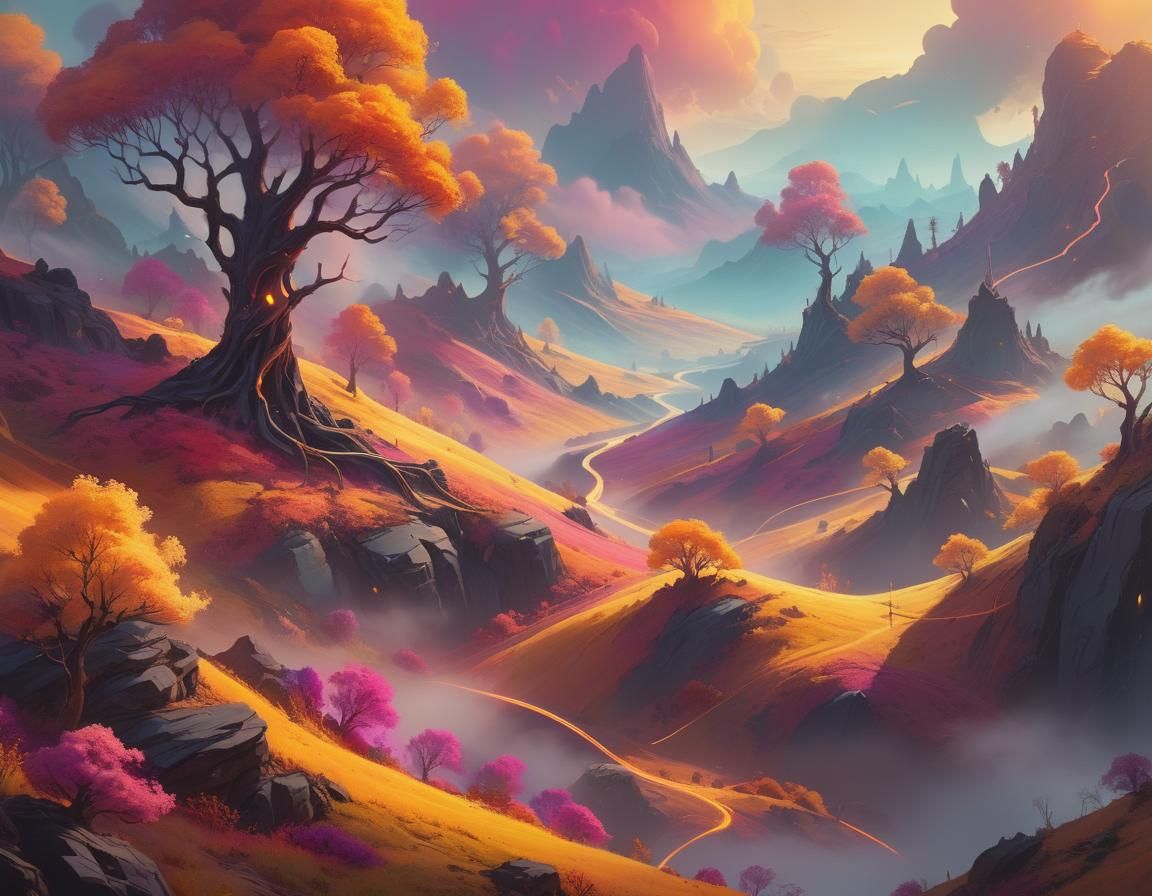 Luminous Dreamscape Fantasy Landscape in Oil Painting Style