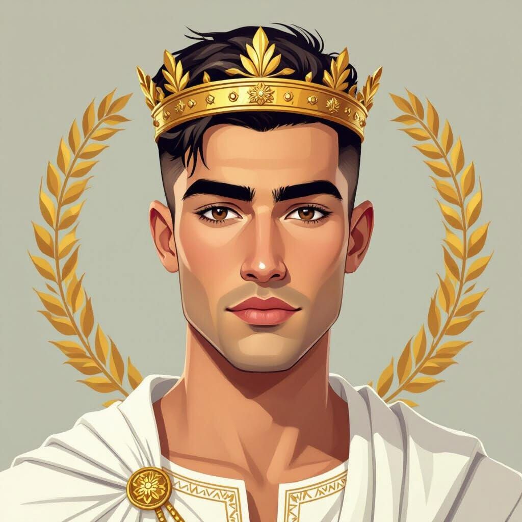 Young Greek Man Portrait in Flat Vector Style