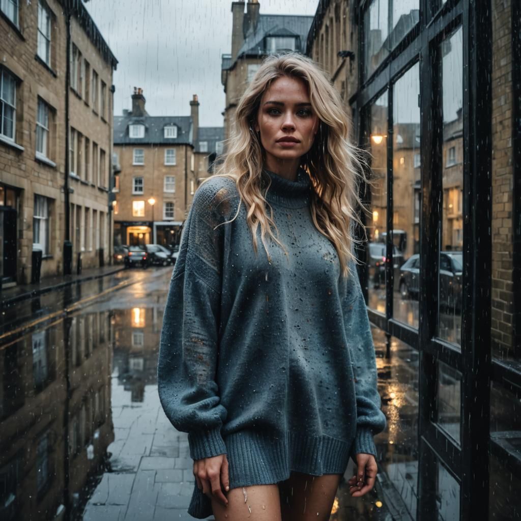 Rainy Oxford Woman in Double Exposure