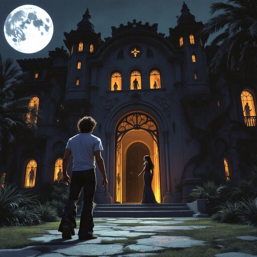 Gothic Hotel Welcomes a Traveler, in Dark Fantasy Style